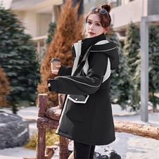 撞色羽绒服女中长款2025年新款连帽派克服外套韩版户外保暖羽绒女，女装羽绒服，意芙