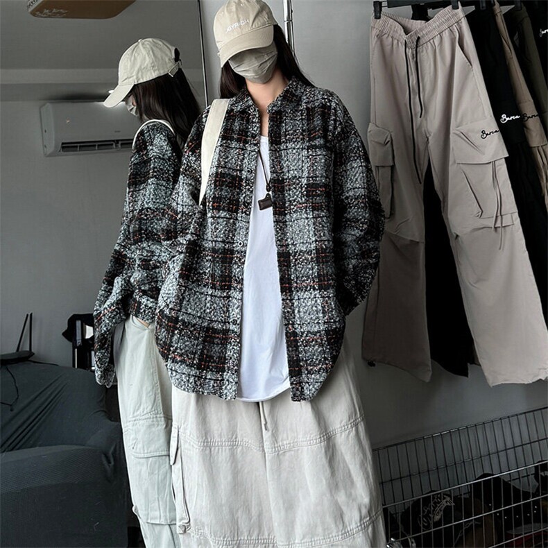 春秋新款小香风夹克格子衬衫男潮上衣百搭外套5770P55,男装夹克,电商A056