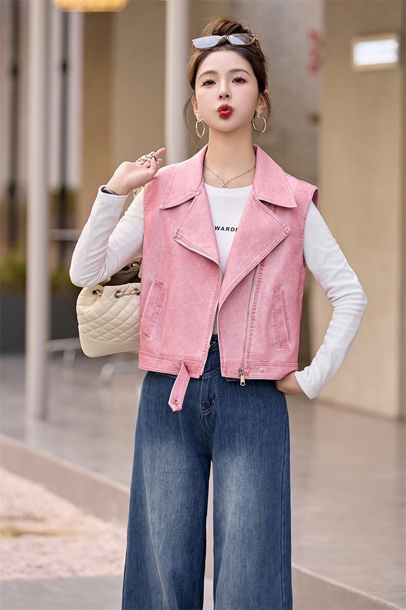 早春新款设计感皮前马甲外套女2024年韩版街头机车夹克小个子马夹,女装皮衣,江南女神