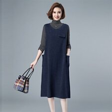 2021春秋款新款两件套长袖宽松时尚长裙纯色281款，女装套装/套裙，秋牧寒烟