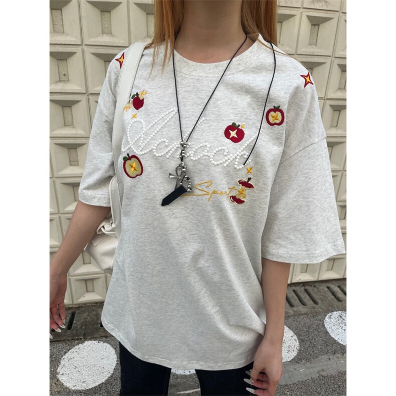 H0978-P35高版本#内里铺布+原版立体绣花宽松休闲短袖T恤，女装T恤，星座617A-2