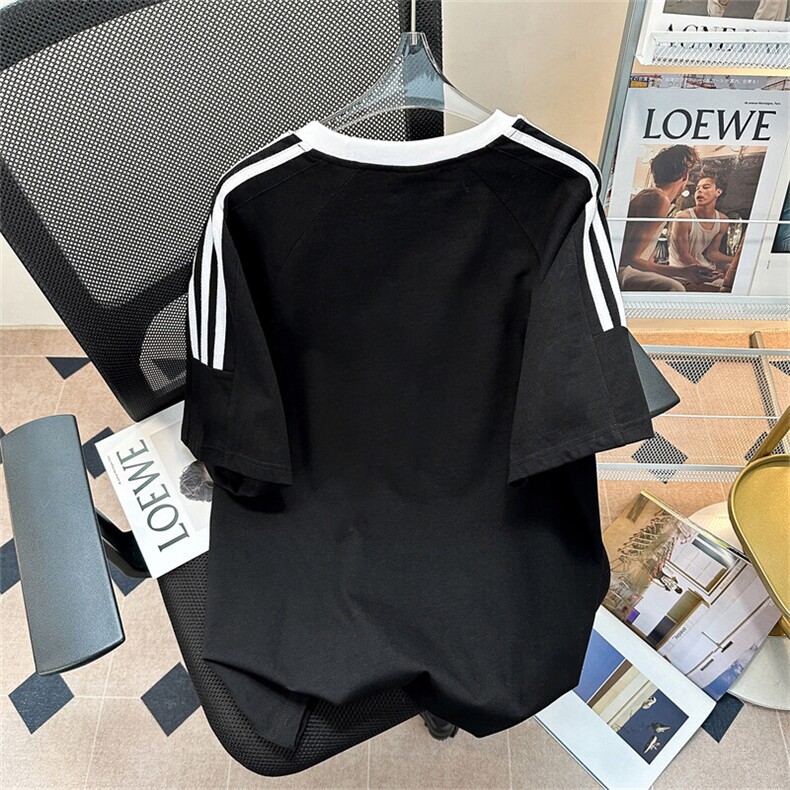 夏季美式高街重磅纯棉三条杠织带撞色男女短袖T恤ZD623-特P30,男装T恤,电商A486-1