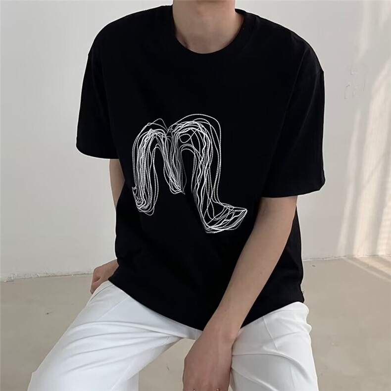 夏季男潮M字母印花圆领短袖T恤美式潮流宽松半袖体恤痞帅DTX409,男装T恤,星座208-5