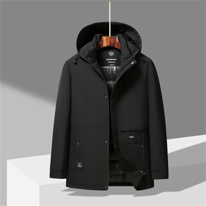 冬季男装中老年90%鸭绒羽绒服外套可脱卸帽中长款中年羽绒服大衣,男装羽绒服,钱塘723