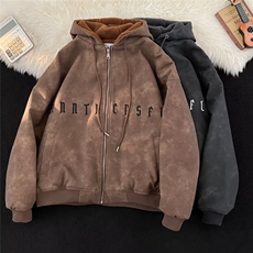 冬季鹿皮绒字母刺绣外套男宽松开衫帅气复古拉链棉服WM02P130，男装棉衣，星座1116-2