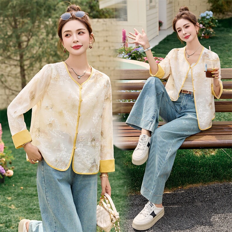 2025年女装夏季新款休闲刺绣新中式防晒衣外套,女装短外套,靓星雨