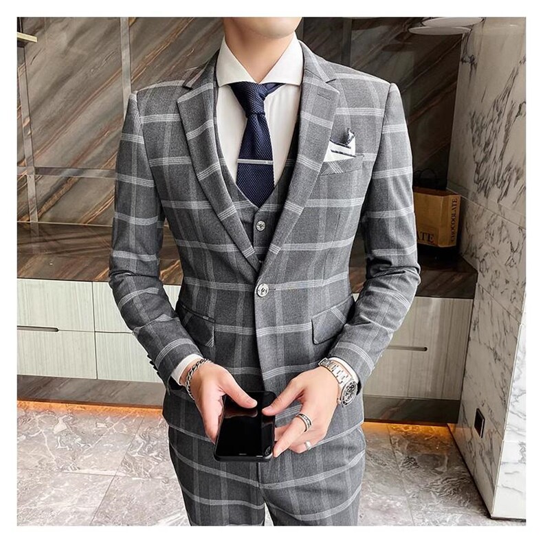 粗线格子三件套男装西服套装礼服修身1012-W2026-P280,男装西服,星座1012