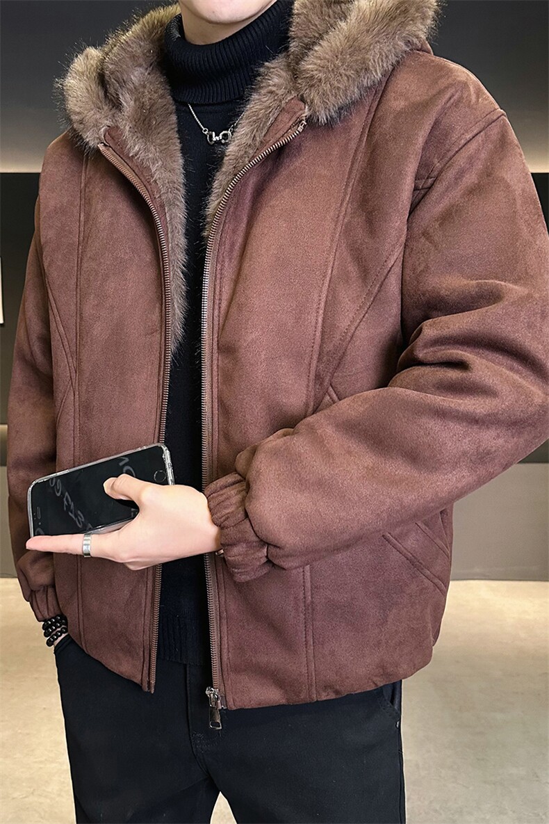 座山雕加绒加厚麂皮绒外套男士冬季连帽保暖棉衣B338-5836-P175,男装棉衣,电商B338