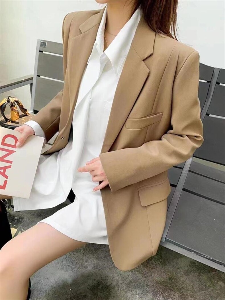 2021秋季新款时尚潮流百搭休闲宽松显瘦腰带双口袋西装外套,女装西装,L·H·X