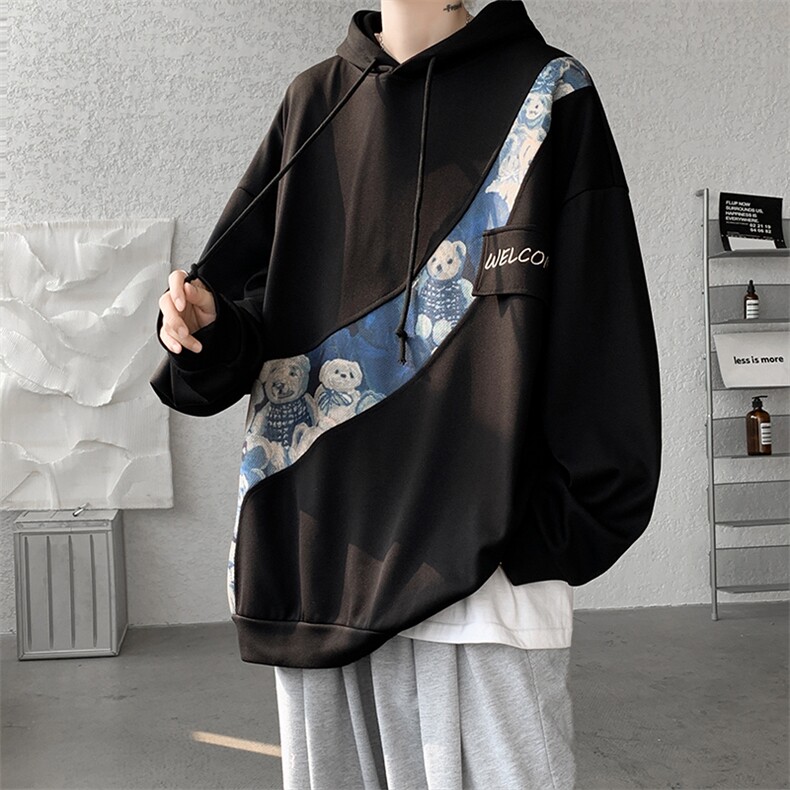 现货秋季 A059-WY7868-P45控68新款设计感拼接连帽高品质百搭卫衣图片
