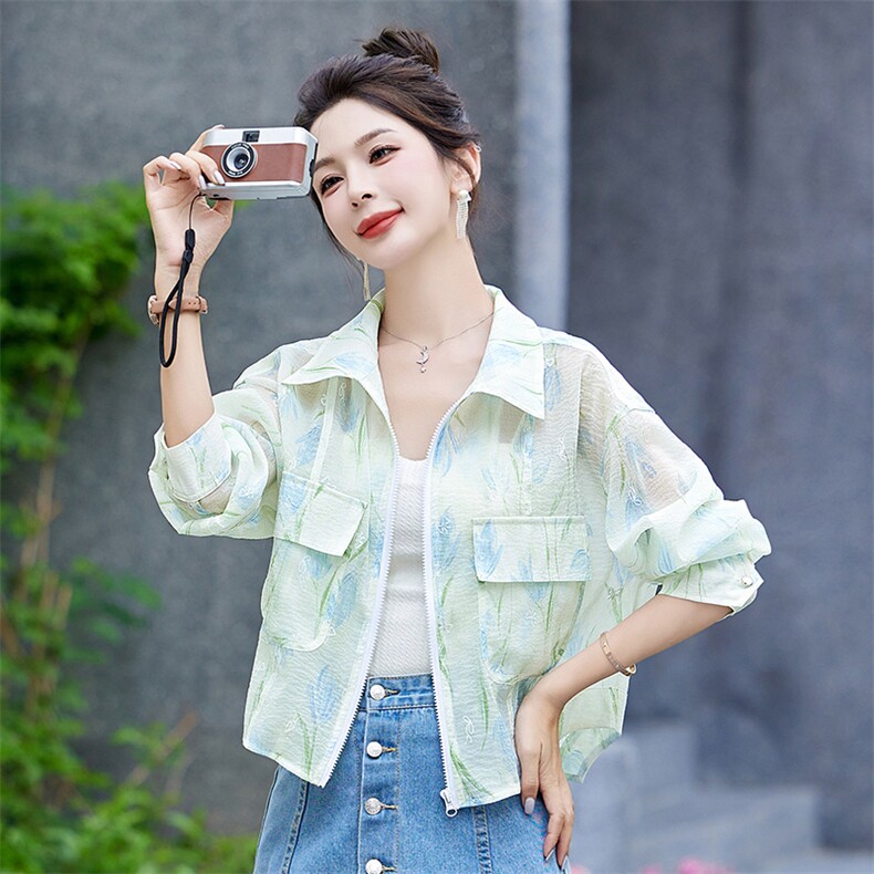 洋气减龄衬衫防晒衣薄外套女2024春夏新款宽松百搭空调衫夹克上衣,女装防晒衣,美静678