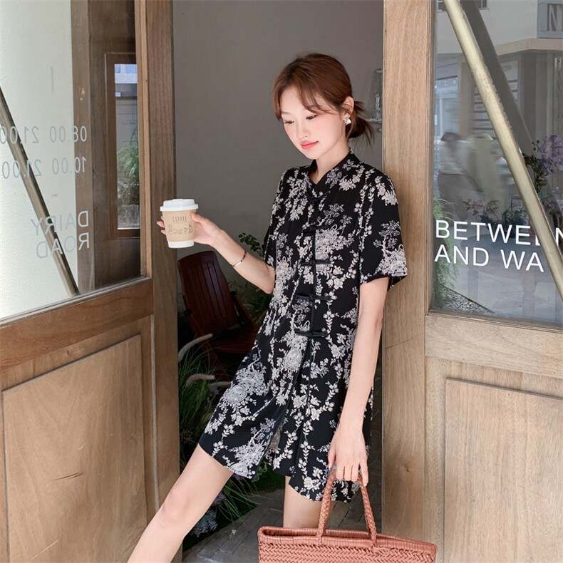 新中式国风印花盘扣上衣套装女2025年夏季新款百搭显瘦短裤两件套,女装套装/套裙,2C278