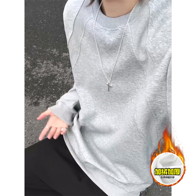 480G重磅加绒硬挺boxy男女秋冬美式高街结构螺纹拼接圆领卫衣外套,女装短外套,电商A486