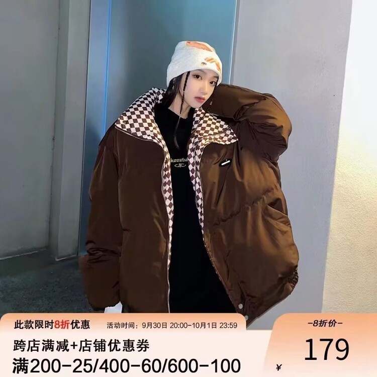 2025羽绒棉服冬季森系新款宽松潮外套棉衣女韩版面包服棋盘格,男装棉衣,星座218-8