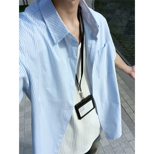 夏季条纹短袖衬衫男潮牌宽松休闲翻领衬衣外套DC2237-特价P26图片