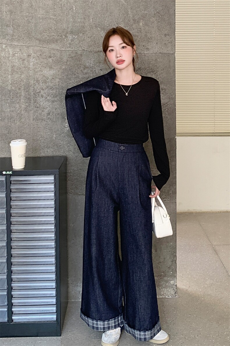 休闲减龄穿搭牛仔套装女春秋超火好看高级感小众马甲阔腿裤两件套,女装套装/套裙,2C007