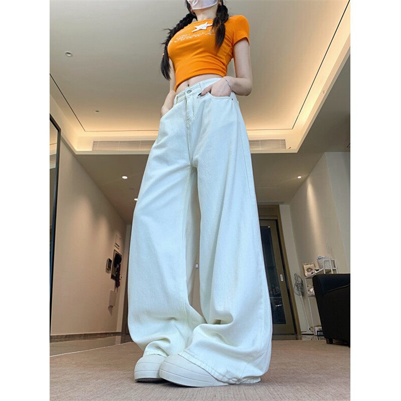 2387-P48牛仔裤阔腿裤女春季高腰宽松垂感拖地直筒裤长裤，女装牛仔裤，电商A306A