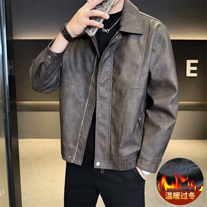 加绒皮衣外套男秋冬季2025新款机车PU皮夹克7717-P165图片