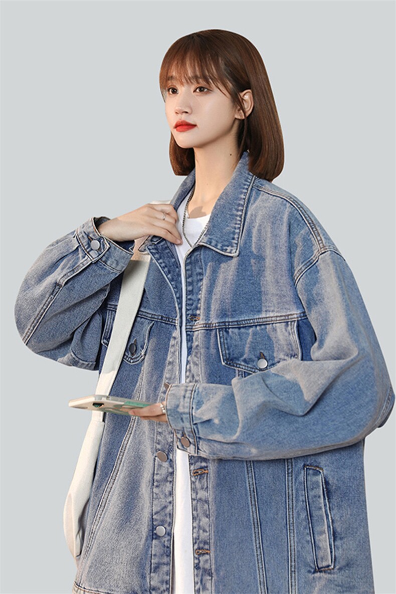 经典牛仔简约翻领外套宽松版型随性百搭潮流上衣HY28TP60控88,女装短外套,电商A102B