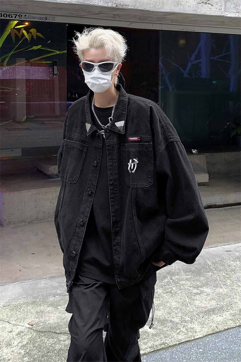 男装牛仔外套2026秋季绣标印花男生翻领夹克上衣XZ514-2-N95-P88,男装工装外套,星座514-2(原B239)