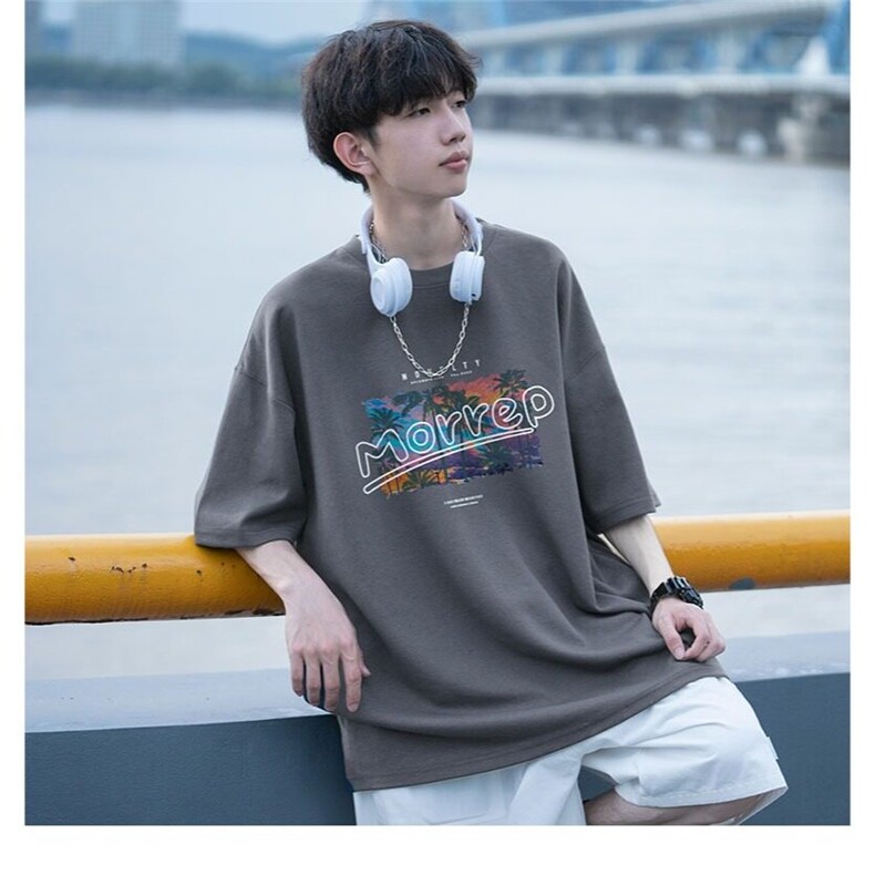 网络图现货美式潮牌复古小领口潮流炫彩风景印花T恤J1334-P30,男装T恤,星座715-7