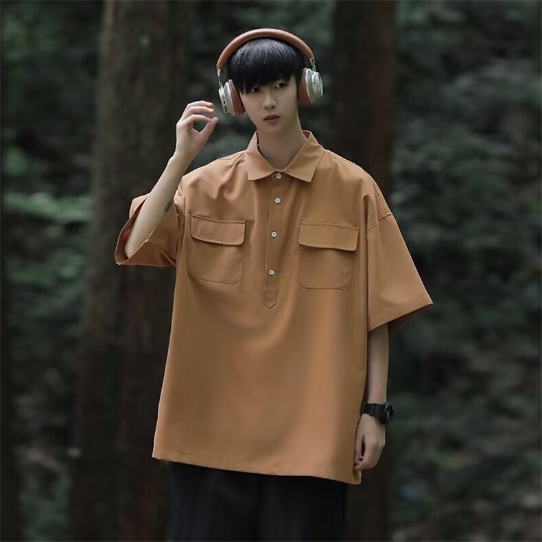 polo衫男短袖夏潮流宽松大码山系机能工装衬衫半袖t恤PL315P35,男装Polo衫,星座1013-5