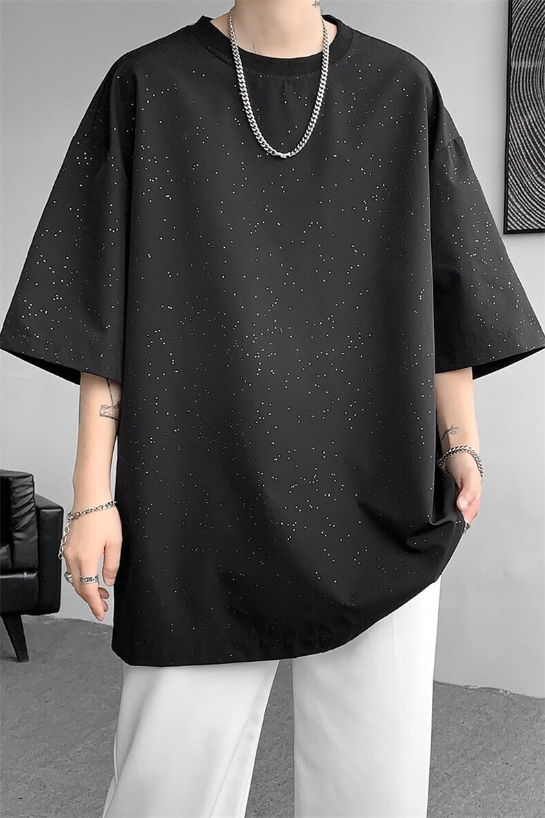 GENIOLAMODE高级感满天星短袖T恤男2025夏季新款美式宽松休闲痞帅,男装T恤,电商D206-1