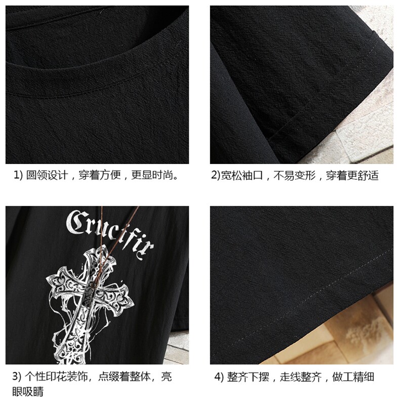 亚麻短袖t恤男大码五分袖男宽松七分袖砖墙挂拍YT26268-P30,男装T恤,电商A040A