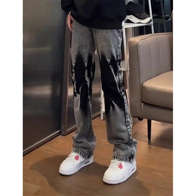 裤子渐变扎染牛仔裤男设计感小众窄版直筒显瘦微喇裤NZ2101,男装牛仔裤,星座1116A（原606A-3）