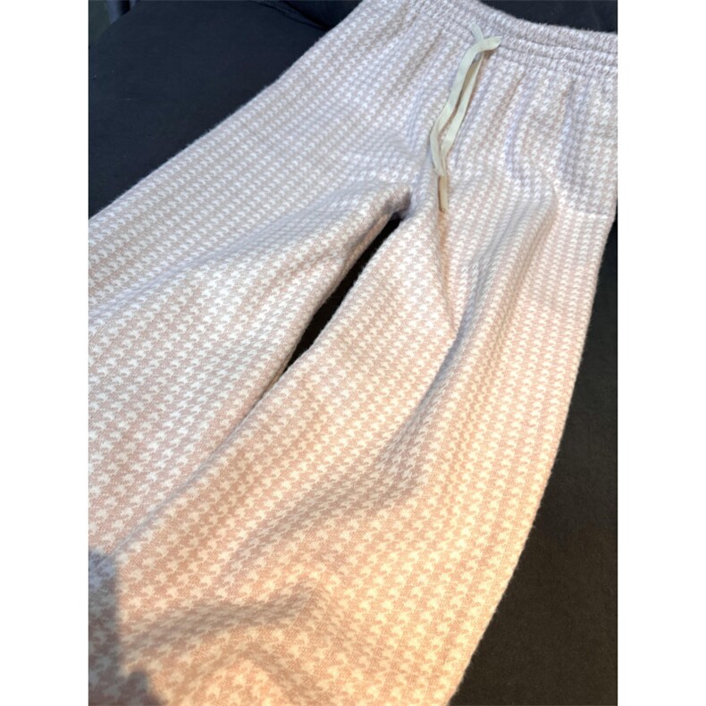 AK2484-P60千鸟格绒绒裤女秋冬24新款小众设计感加厚垂感阔腿裤,女装休闲裤,星座617A-2