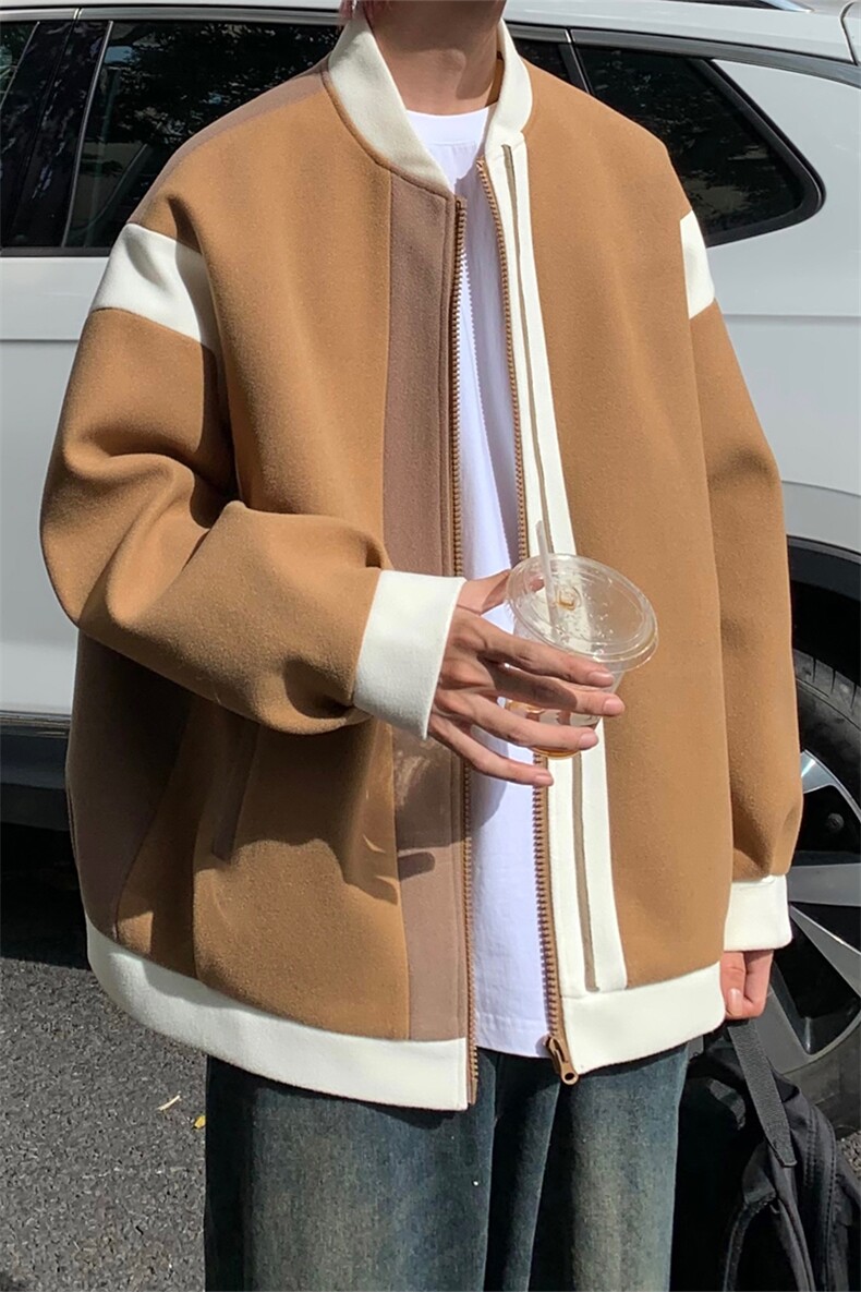 男装拼色夹克23秋冬新款呢料毛呢大衣男生外套XZ514-2-F627-P115,男装夹克,星座514-2(原B239)