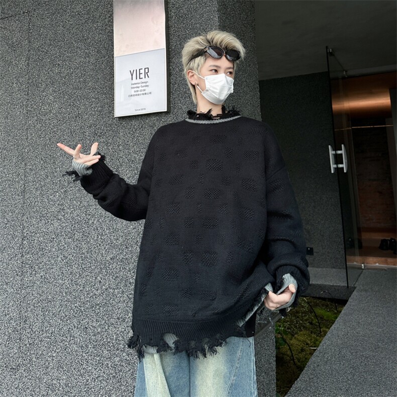 美式破洞毛衣秋冬季潮流宽松保暖打底线衣,男装针织衫/毛衣,星座410-7