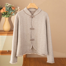 2025年秋季新款人字绞盘扣针织开衫外套时尚休闲，女装针织衫/毛衣，奢优羊绒