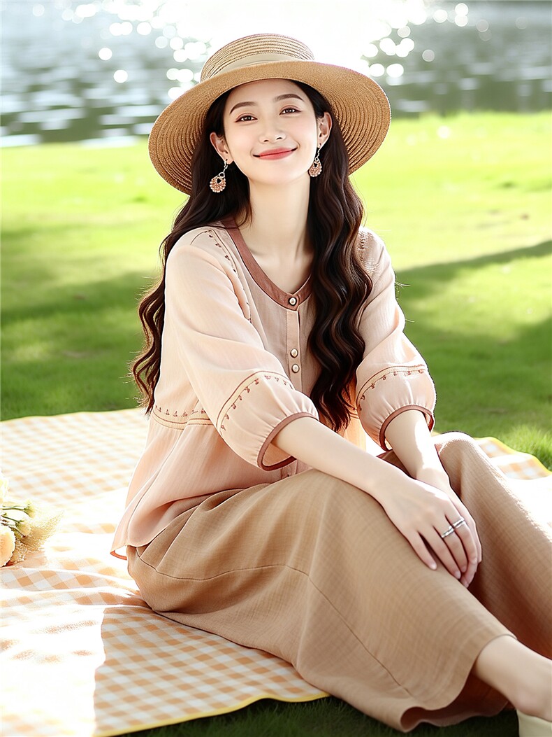 芷墨夏季新款松弛简约通勤上衣阔腿裤两件套显高显瘦宽松套装女,女装套装/套裙,芷墨服饰
