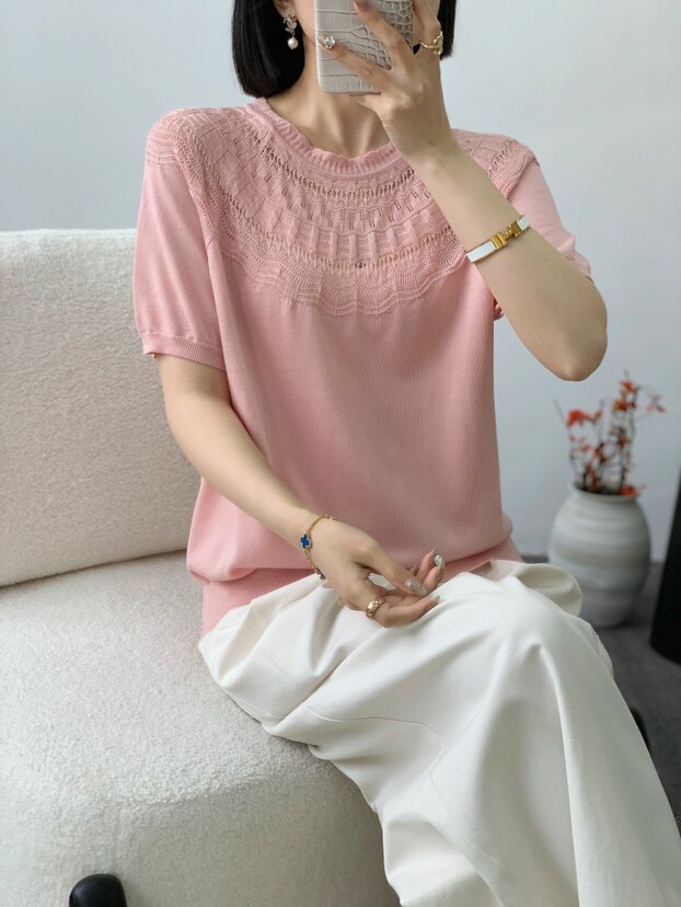 2025夏季新款短袖t恤女宽松百搭时尚洋气减龄体恤衫上衣,女装T恤,唐诺