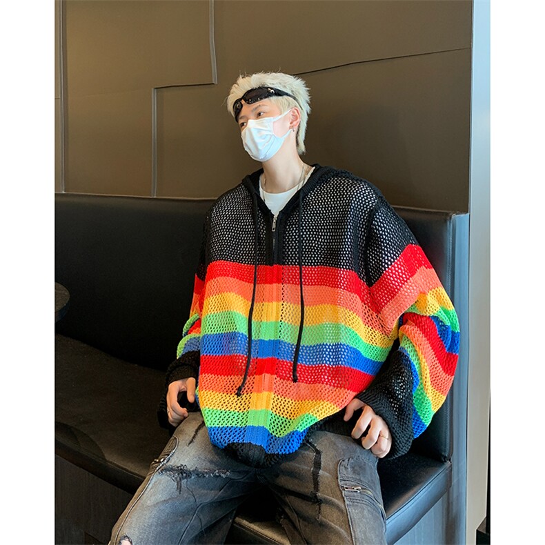 彩虹针织镂空网防晒罩衫上衣男女初秋外套开衫外搭，男装防晒衣，星座410-7
