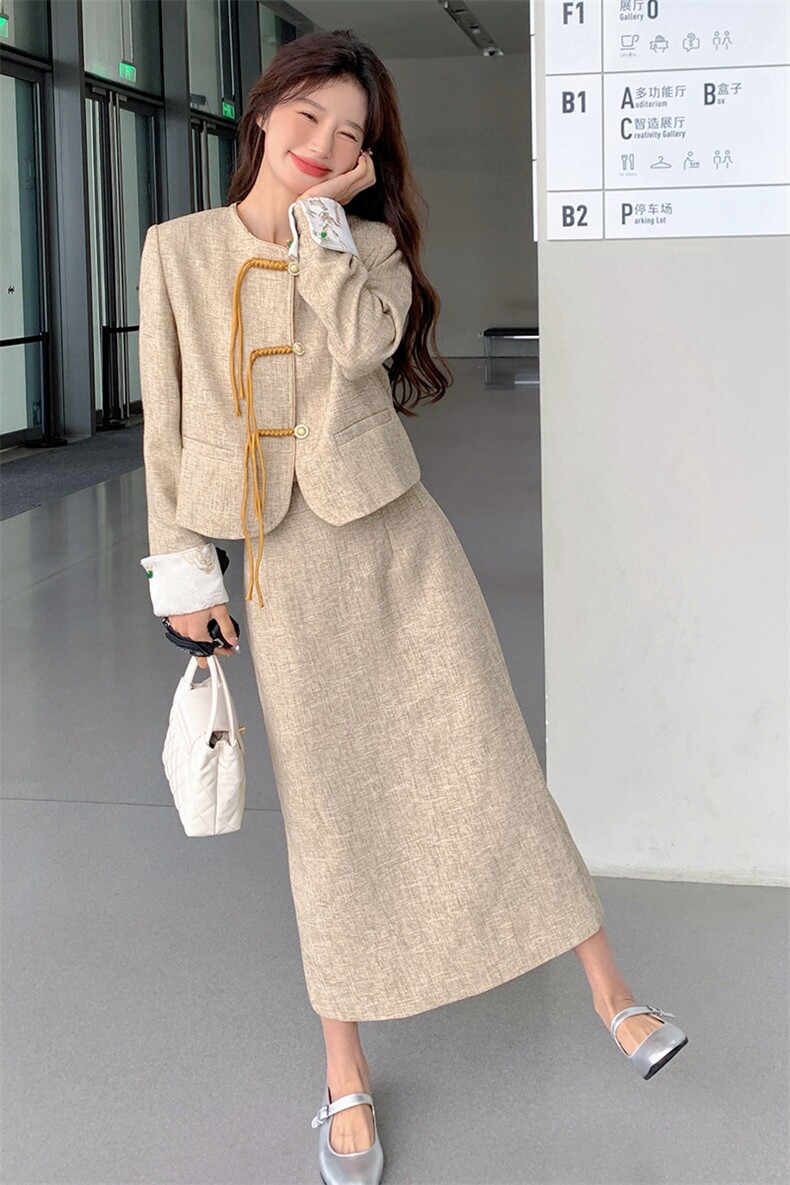 新中式风卡其色套装裙2C081-8055P215K278,女装套装/套裙,2C081
