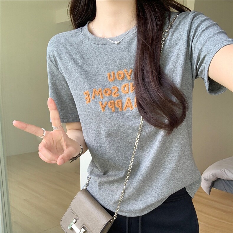 TT065-P35t恤女夏2025新款设计感刺绣花圆领上衣韩版女装，男装T恤，星座911-3