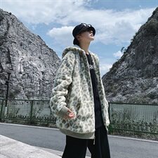 2020冬新款连帽豹纹宽松大码兔毛皮草加厚加绒男外套mj365-p138，男装夹克，电商B288