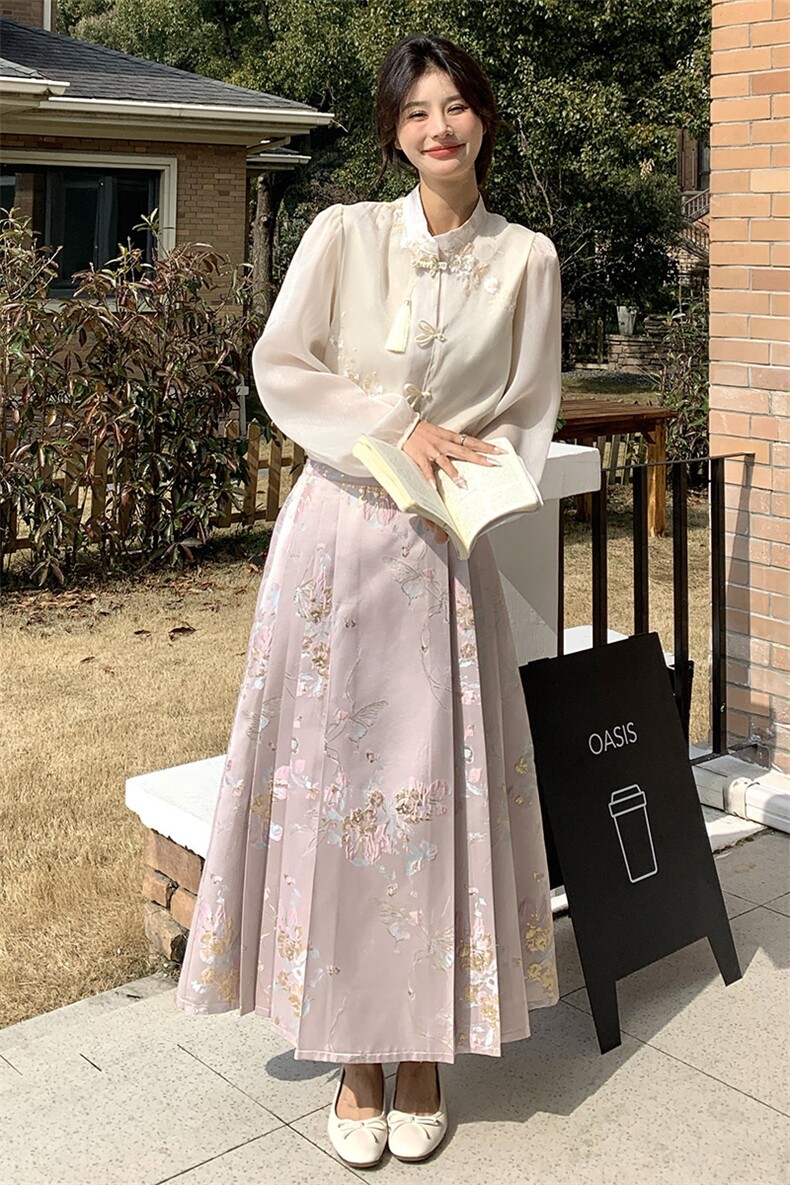新中式国风马面裙套装女2025春秋季新款流行气质上衣半身裙两件套,女装套装/套裙,2C339