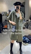 2021秋季新款休闲宽松后抽绳双口袋大版风衣外套，女装风衣，L·H·X