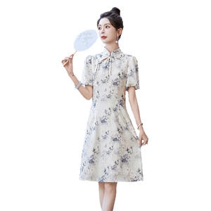 吾爱衣2407款碎花连衣裙女新中式改良旗袍洋气遮肉裙子图片