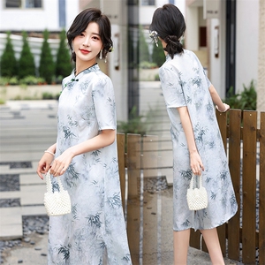 新中式水墨画吊带连衣裙女2024夏季新款气质减龄长裙图片