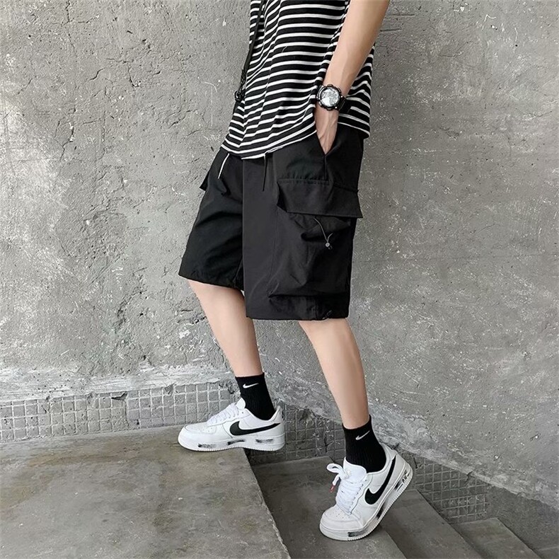 夏款男工装休闲短裤大口袋抽绳直筒中裤D,男装休闲裤,星座1013-1