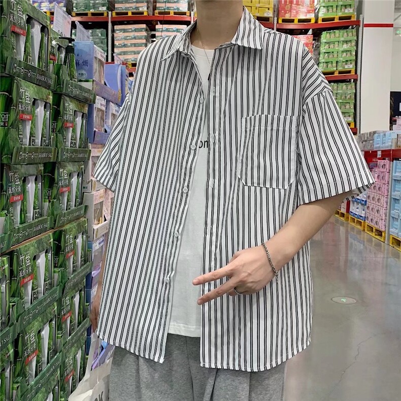 夏季简约条纹衬衫男短袖韩版衬衣薄款男士半袖休闲衬衫CS053-P30,男装衬衫,星座308B-1