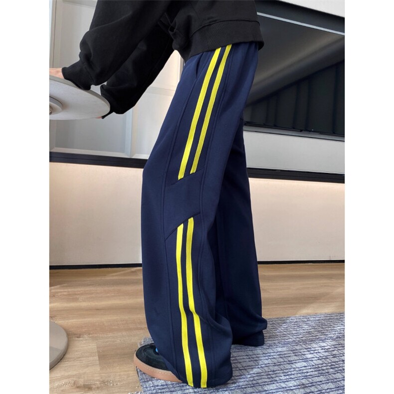 GENIOLAMODE美式重磅条纹卫裤男士秋季宽松直筒阔腿休闲运动长裤，男装休闲裤，星座506A