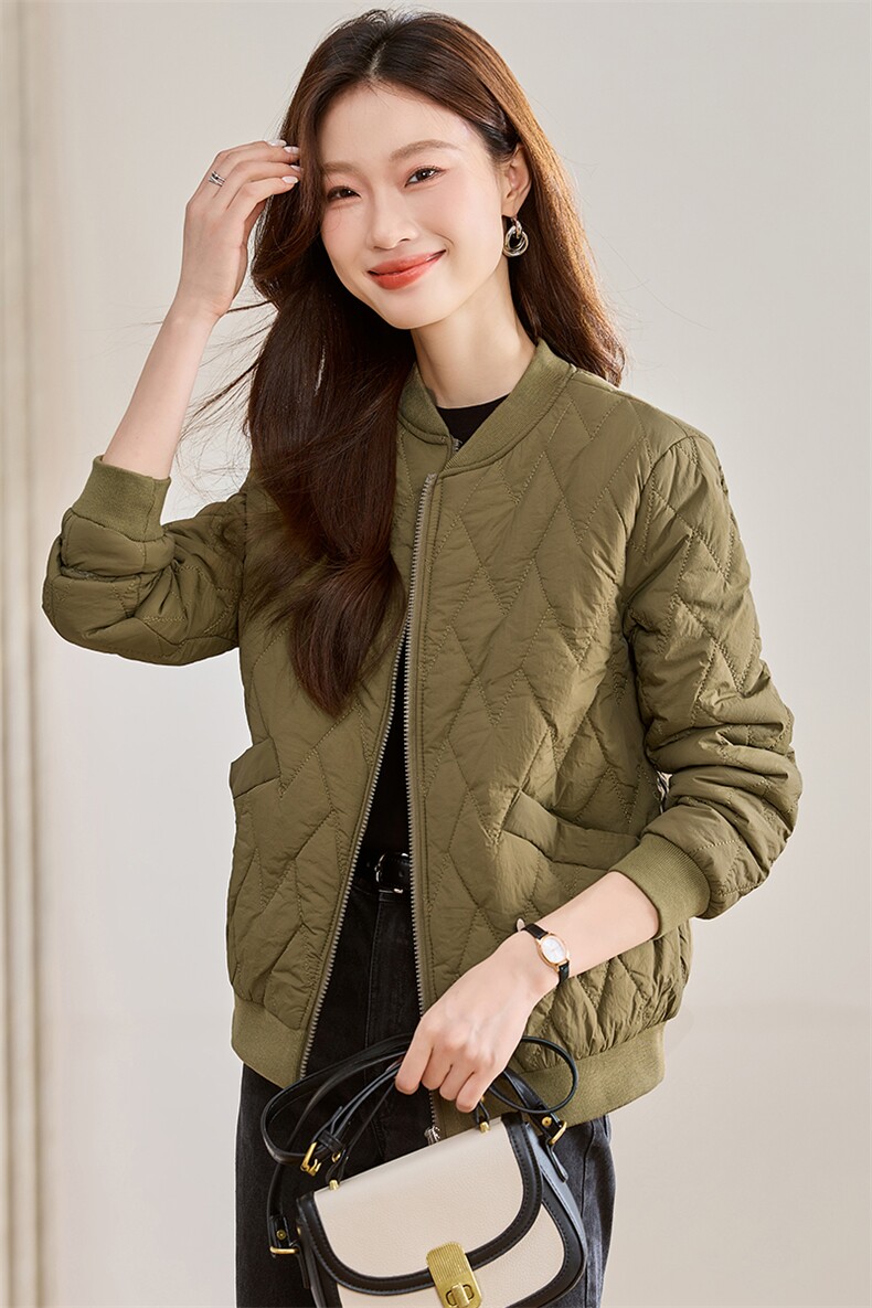 菱格夹棉棒球服外套女2024秋冬新款小个子休闲百搭时尚短款小棉衣,女装棉衣/棉服,文熹诺