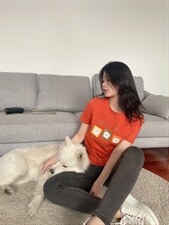 时尚印花迷你小猪休闲百搭短袖T恤，女装T恤，L·H·X