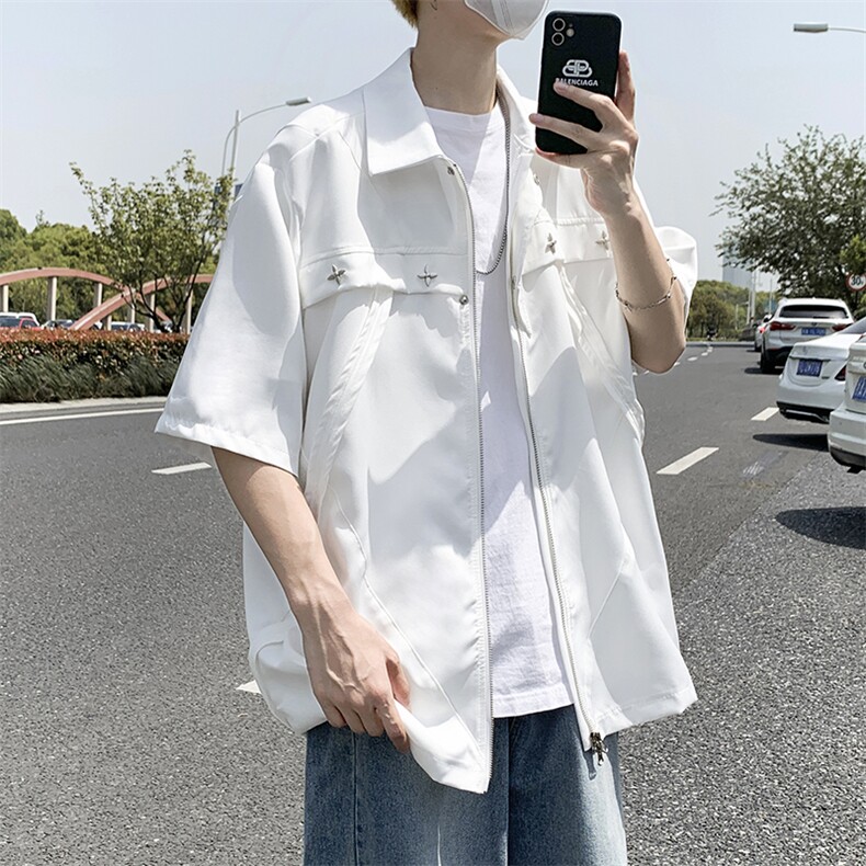 S1265-P42日系宽松型拉链短袖衬衫图片