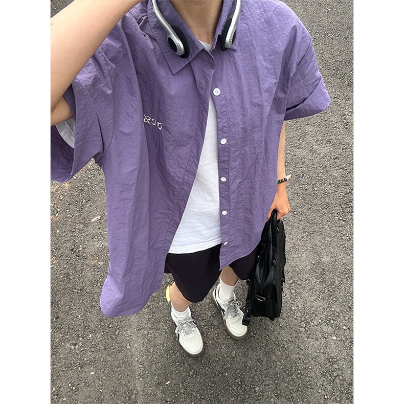 夏季新款速干短袖刺绣衬衫潮流港风宽松百搭男半袖 CS285-P35图片